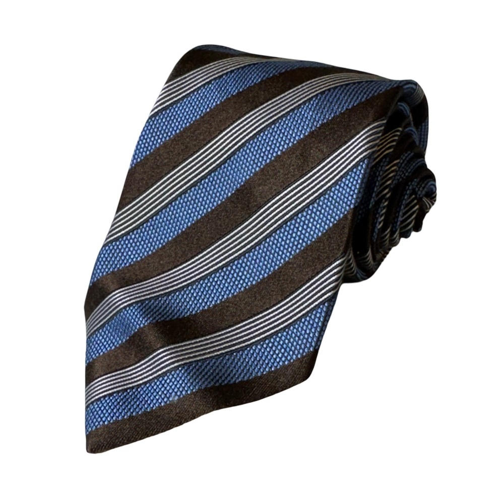 Ermenegildo Zegna mens blue black stripe silk cotton blend luxury neck tie EUC